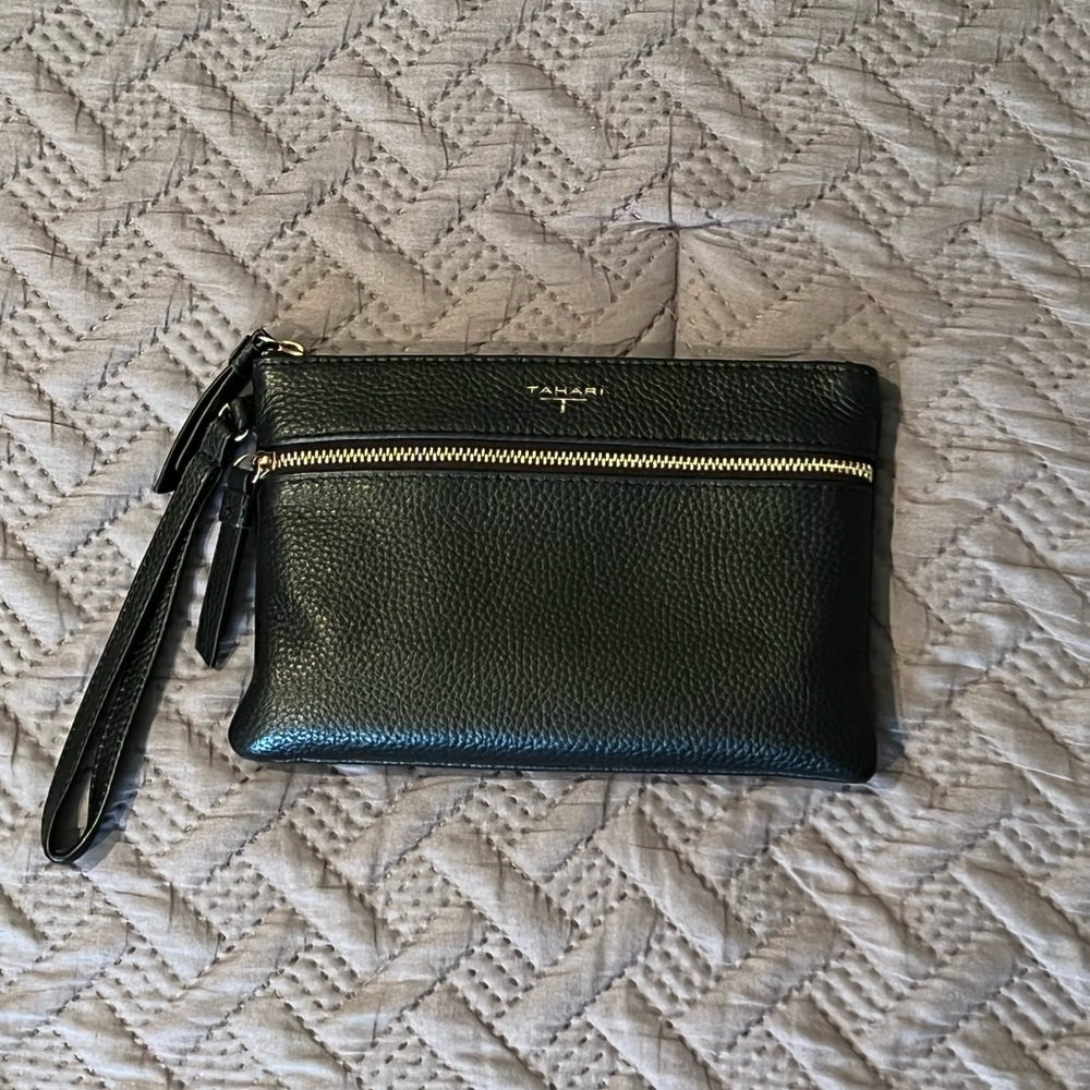 T Tahari Black Leather Wristlet